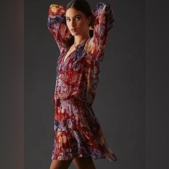 Anthropologie The Marais Floral‎ Print Chiffon Dress Size Small Petite - Picture 1 of 15